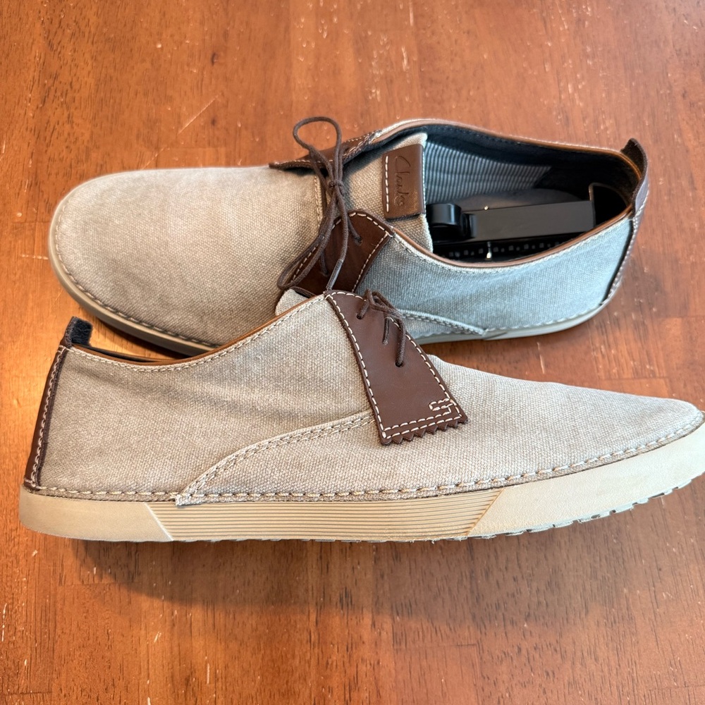 Clarks Neelix Vibe Oxford Canvas Shoes Mens 10 M Green Brown Leather PLEASE READ